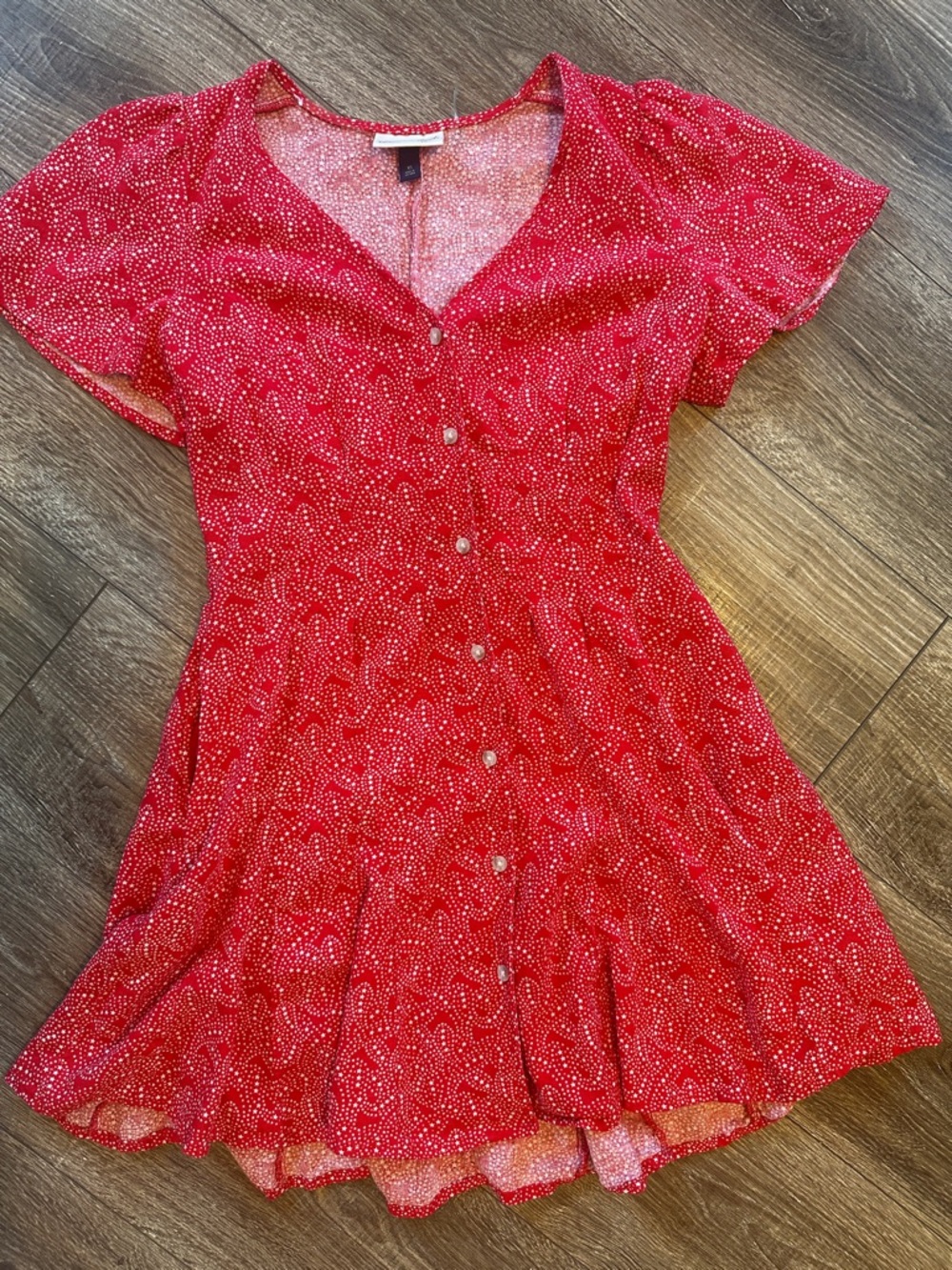 Women’s Short Sleeve Button Front Mini A Line Dress